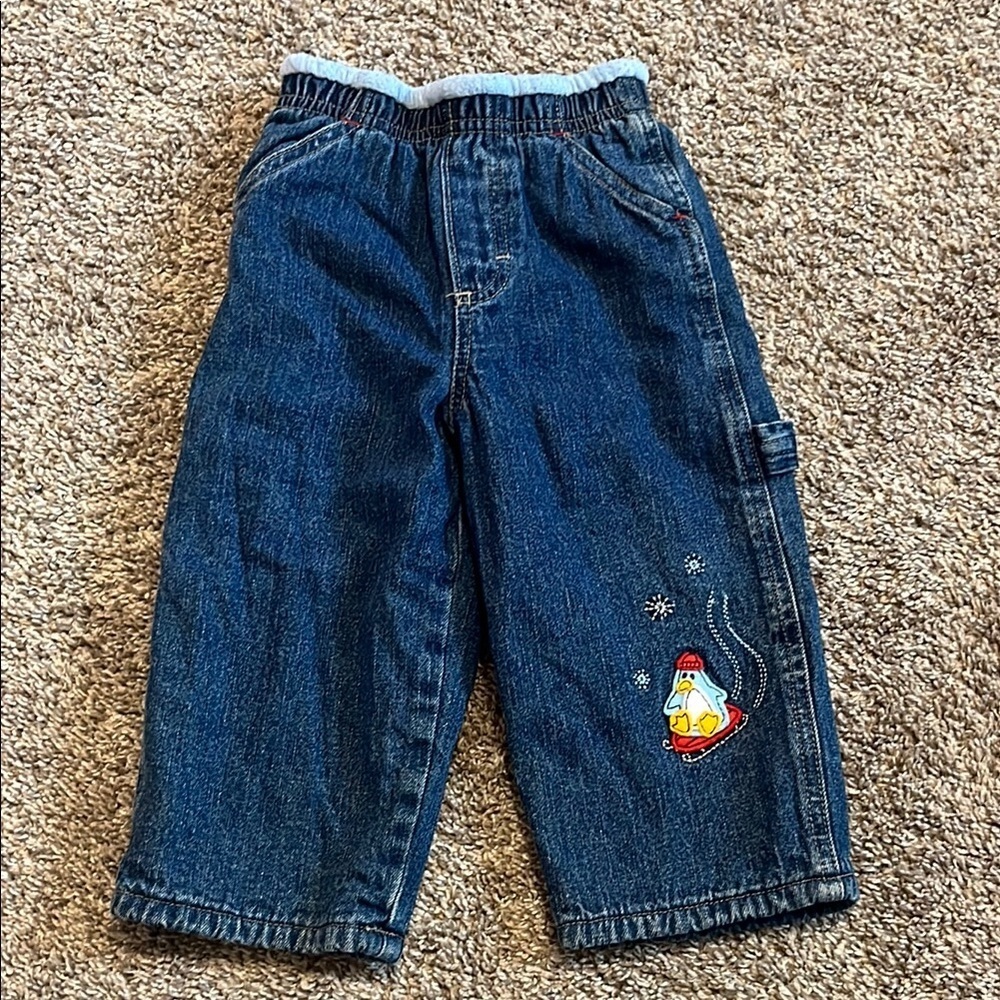 Vintage Oshkosh Fleece‎ Lined Winter Themed Denim Jeans 12M